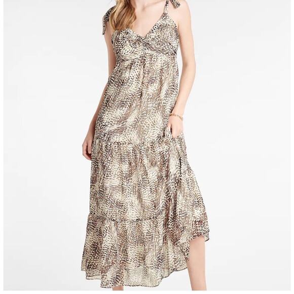 Express Maxi Dress Chiffon Tiered Animal Abstract Print Sleeveless Medium - Picture 1 of 10